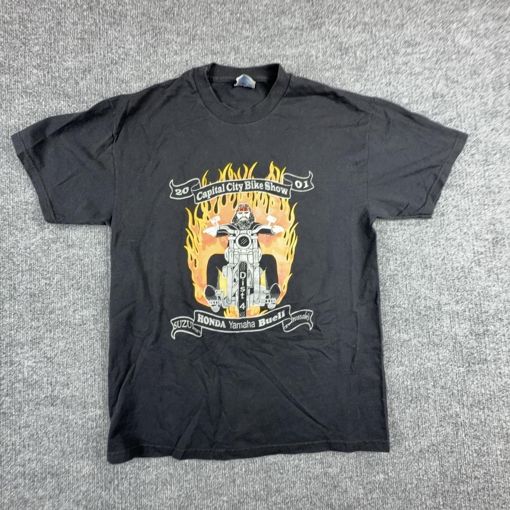 Vintage Hanes Shirt Mens Medium Black Capital City Bike Show Motorcycle 2001 Tee